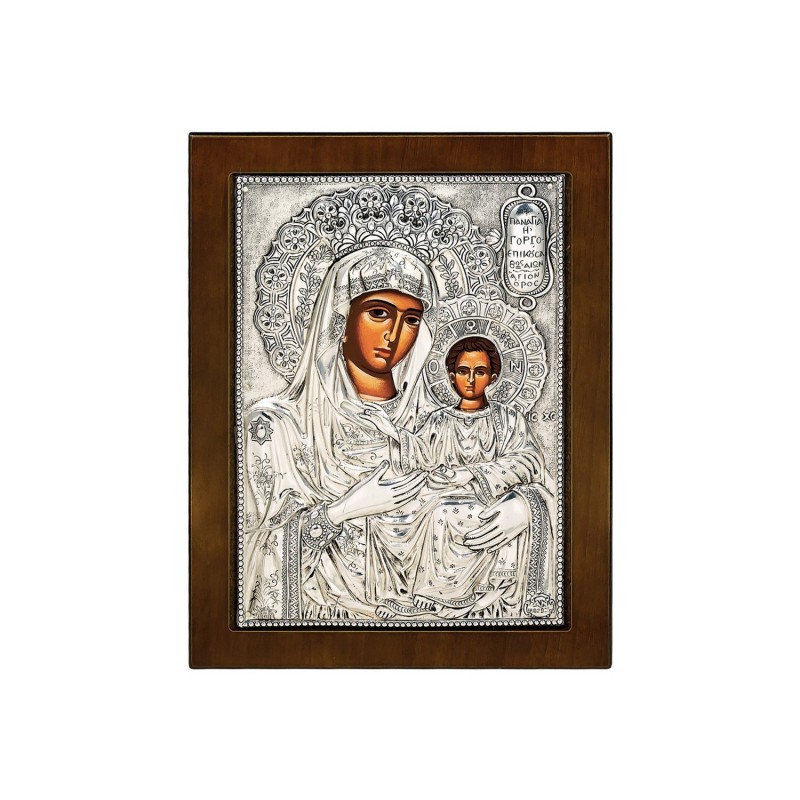 Orthodox Silver Byzantine Icon of Panagia Gorgoepikoos
