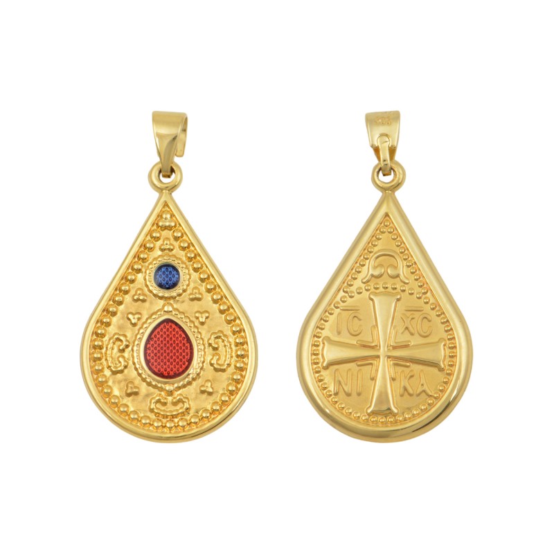 14K Gold Constantine Orthodox Double Sided Amulet PF1039