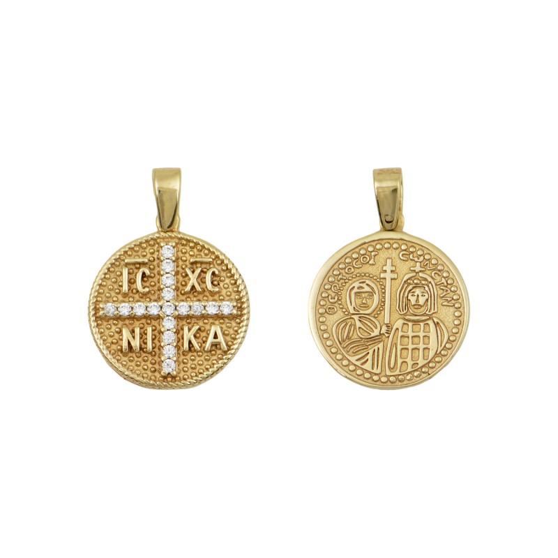 14K Gold Constantine Orthodox Double Sided Amulet PF1028