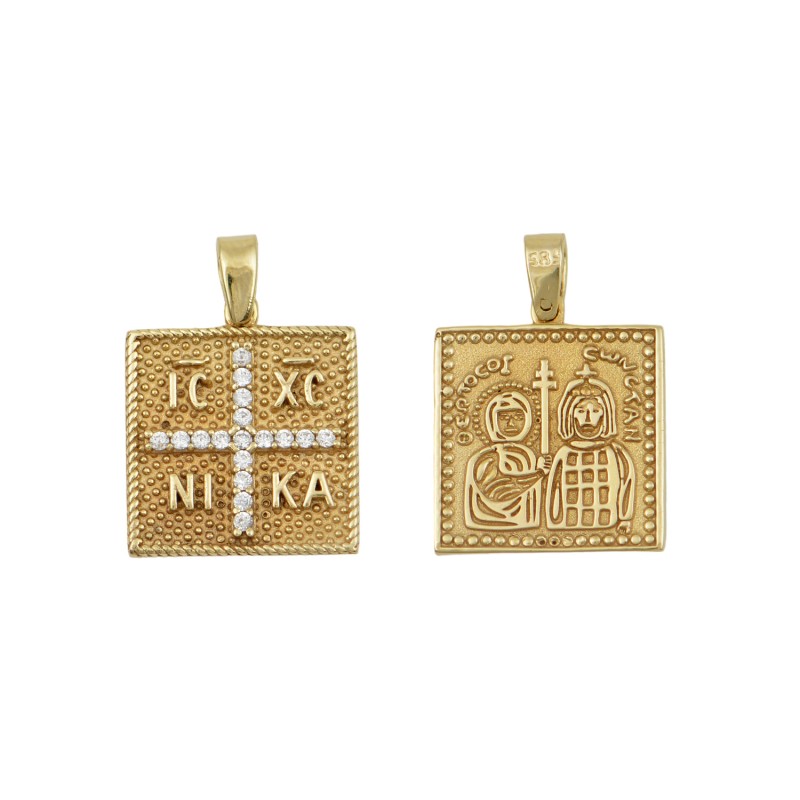 14K Gold Constantine Orthodox Double Sided Amulet PF1036