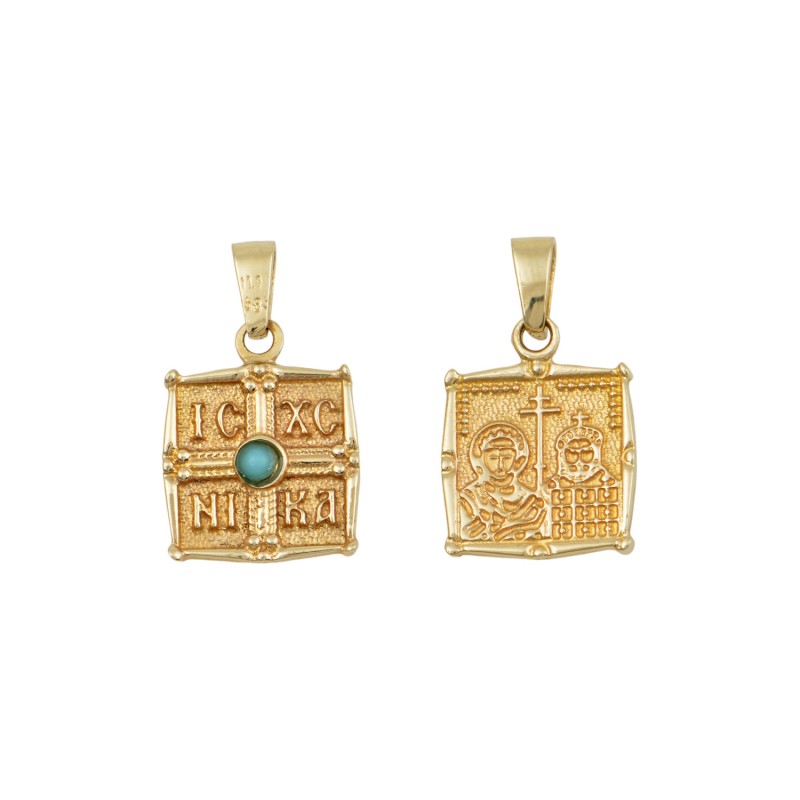 14K Gold Constantine Orthodox Double Sided Amulet PF1038