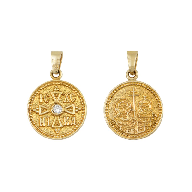 14K Gold Constantine Orthodox Double Sided Amulet PF1031