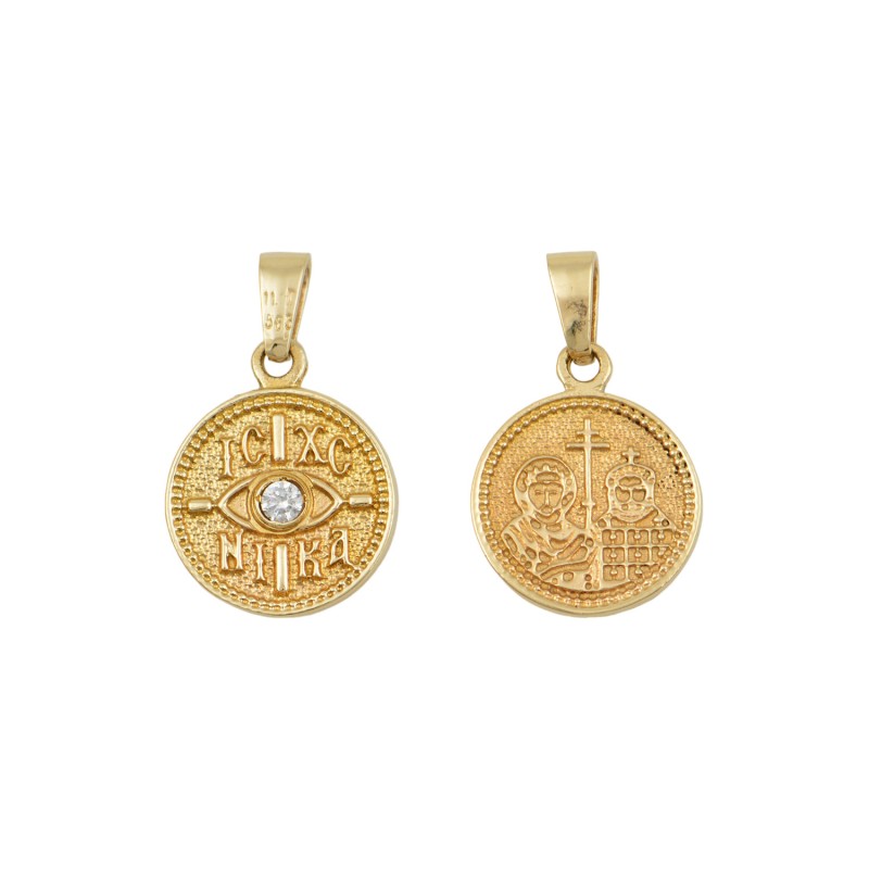 14K Gold Constantine Orthodox Double Sided Amulet PF1030