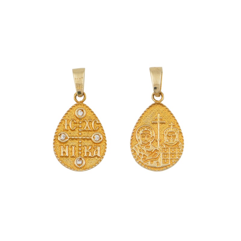 14K Gold Constantine Orthodox Double Sided Amulet PF1033