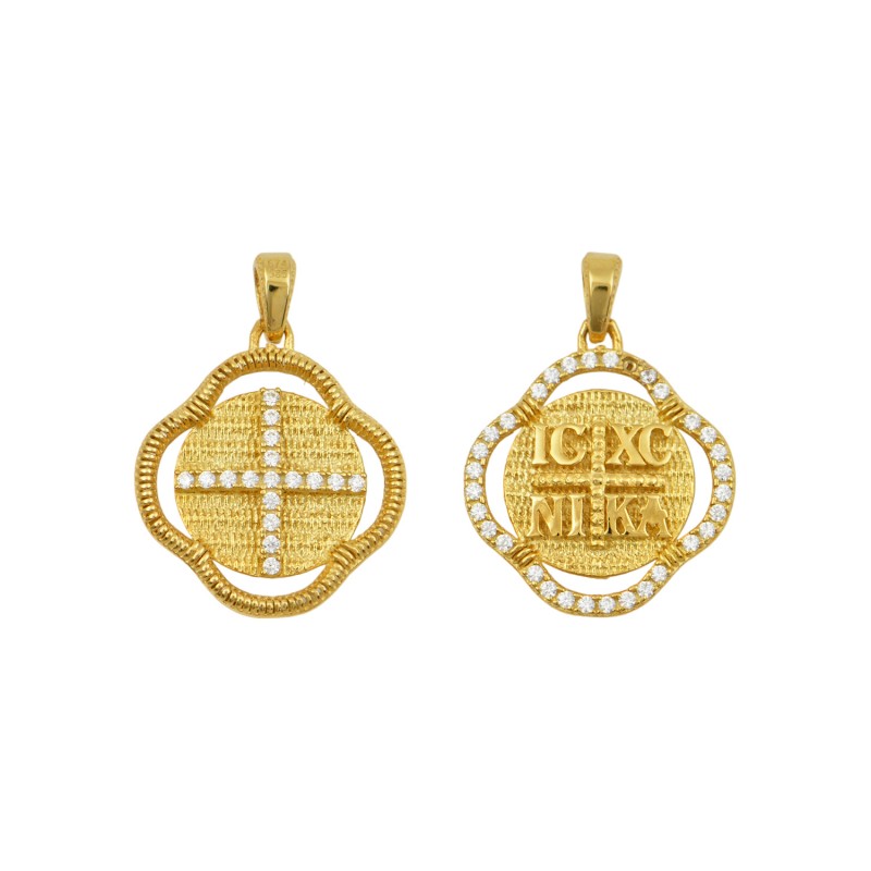 14K Gold Constantine Orthodox Double Sided Amulet PF1029