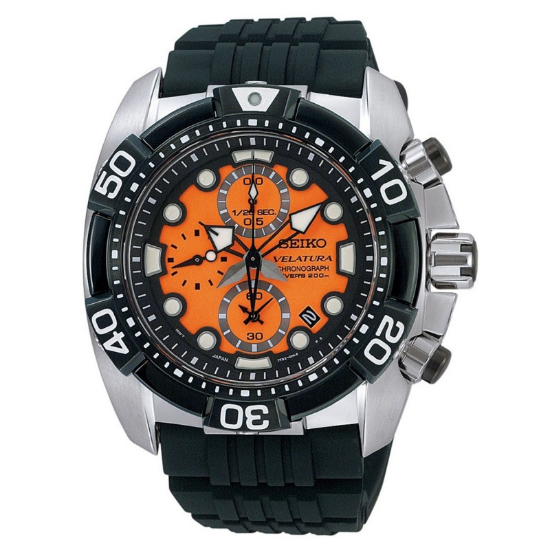 Ρολόι ανδρικό Seiko Velatura Chronograph SNDA63P1 με καουτσούκ και πορτοκαλί καντράν
