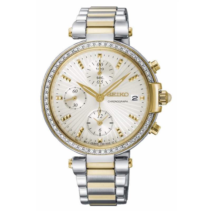 Chronograph Crystal Silver Dial Two-tone Ladies Watch SNDV42P1