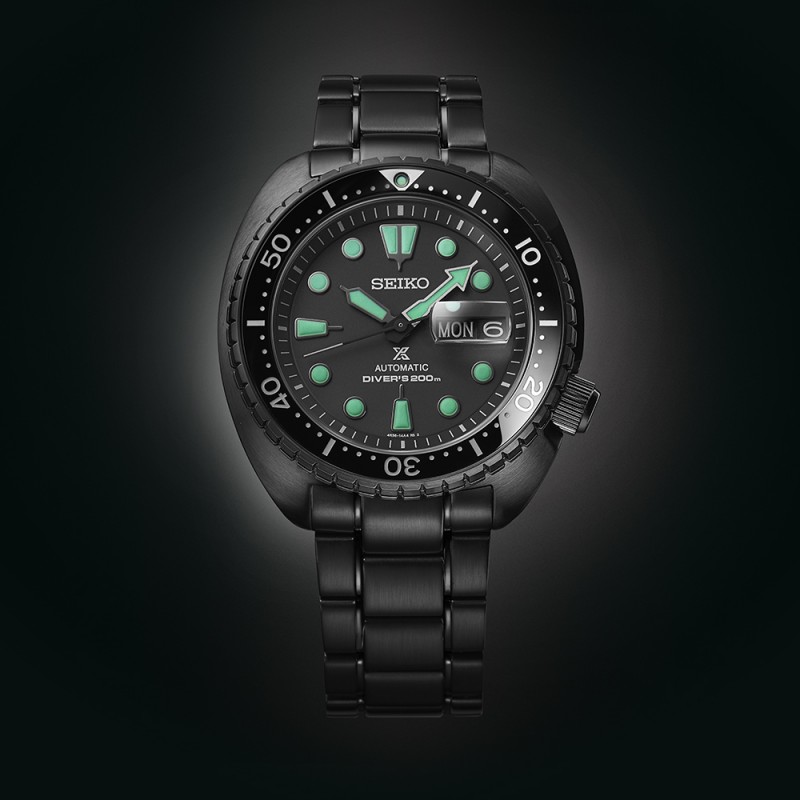 SEIKO Prospex Black Series 'Night Vision' Turtle Diver Automatic Ανδρικό Ρολόι SRPK43K1F