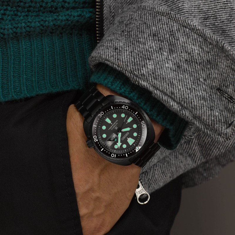 SEIKO Prospex Black Series 'Night Vision' Turtle Diver Automatic Ανδρικό Ρολόι SRPK43K1F